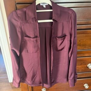 Express Burgundy Button-Up Blouse